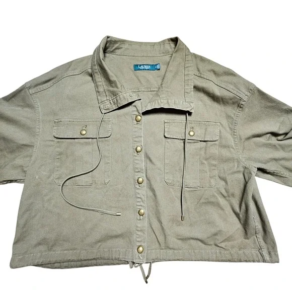 Lauren Ralph Lauren Womens 16 Vondra Cropped Utility Jacket Olive Twill Safari - Picture 5 of 9